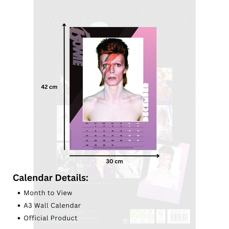 David Bowie A3 2026 Calendar, rear view