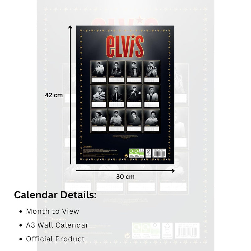 Elvis Presley A3 2026 Calendar, rear view