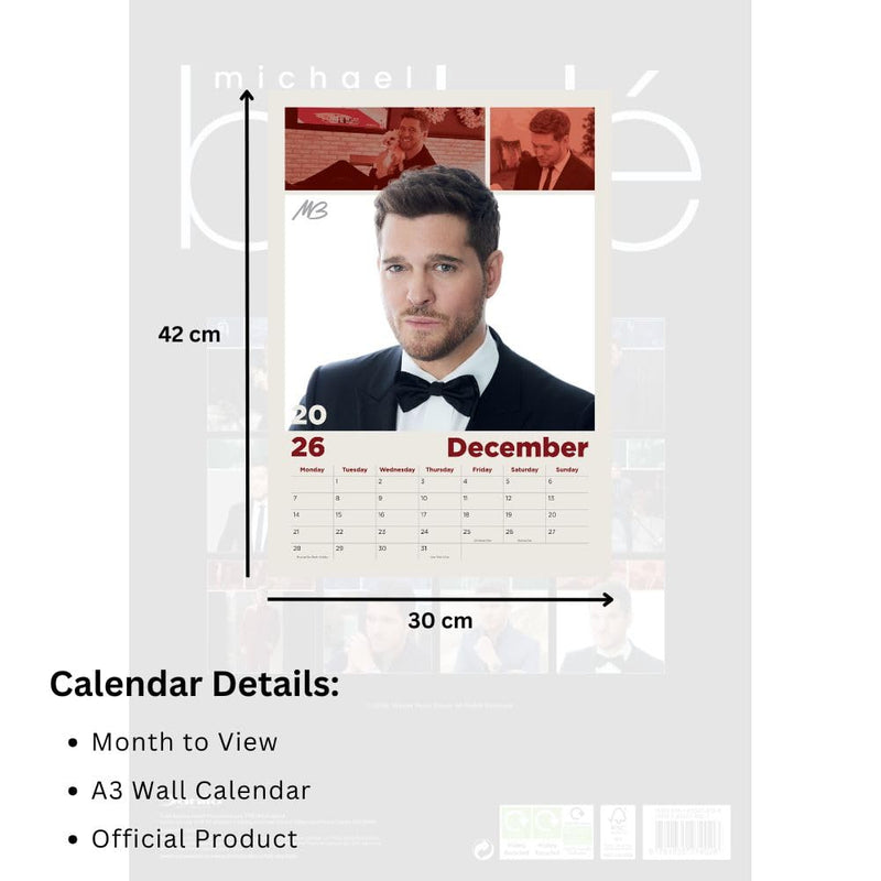 Michael Buble A3 2026 Calendar, rear view