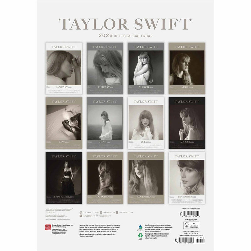 Taylor Swift A3 2026 Calendar, packaging shot
