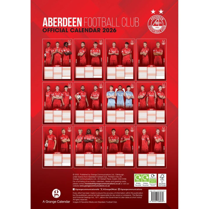 Aberdeen FC A3 Calendar 2026