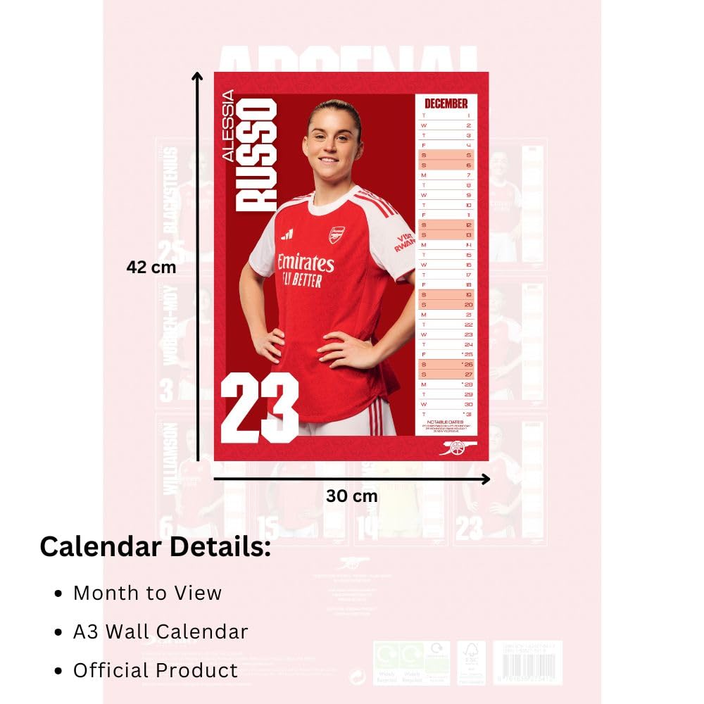 Arsenal WFC A3 2026 Calendar