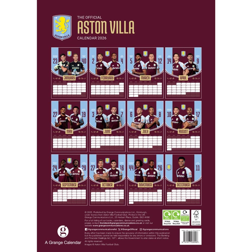 Aston Villa FC A3 2026 Calendar