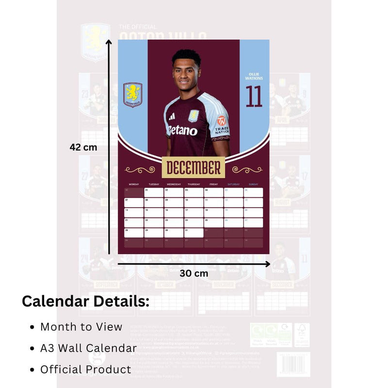 Aston Villa FC A3 2026 Calendar, packaging shot