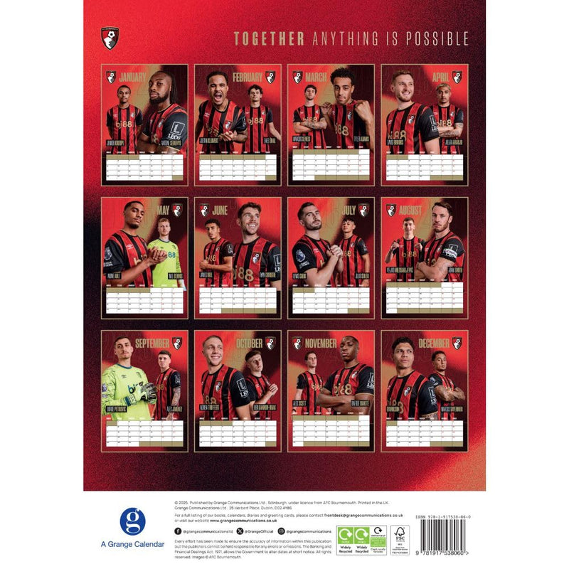 AFC Bournemouth A3 2026 Calendar, close-up detail
