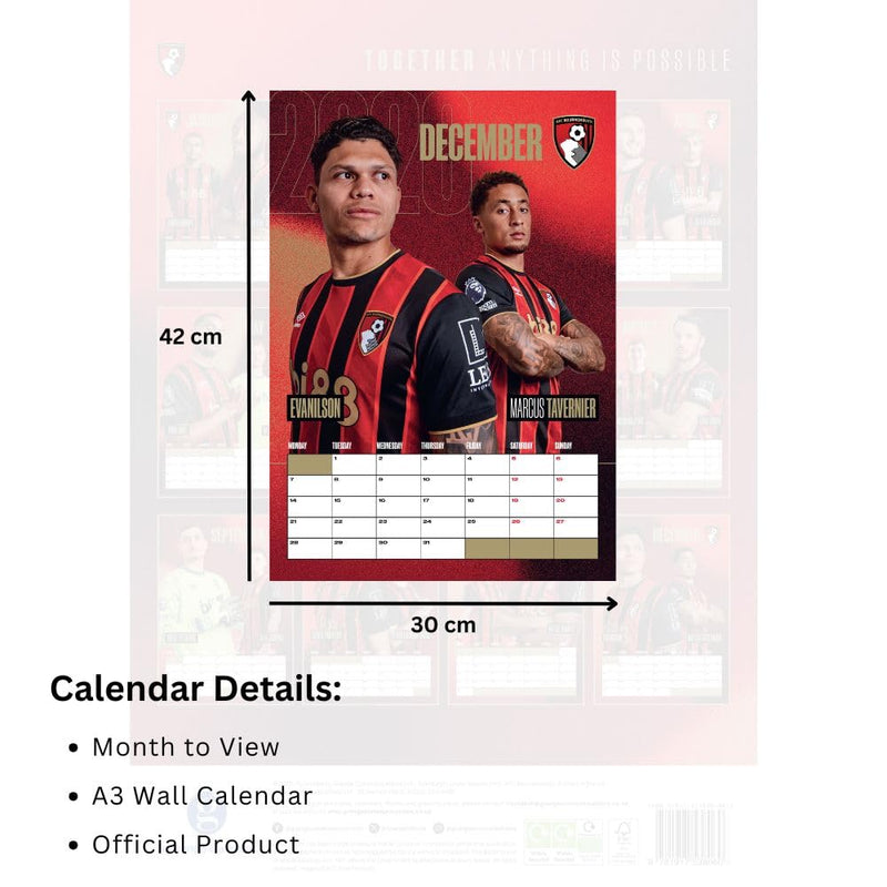 AFC Bournemouth A3 2026 Calendar, rear view