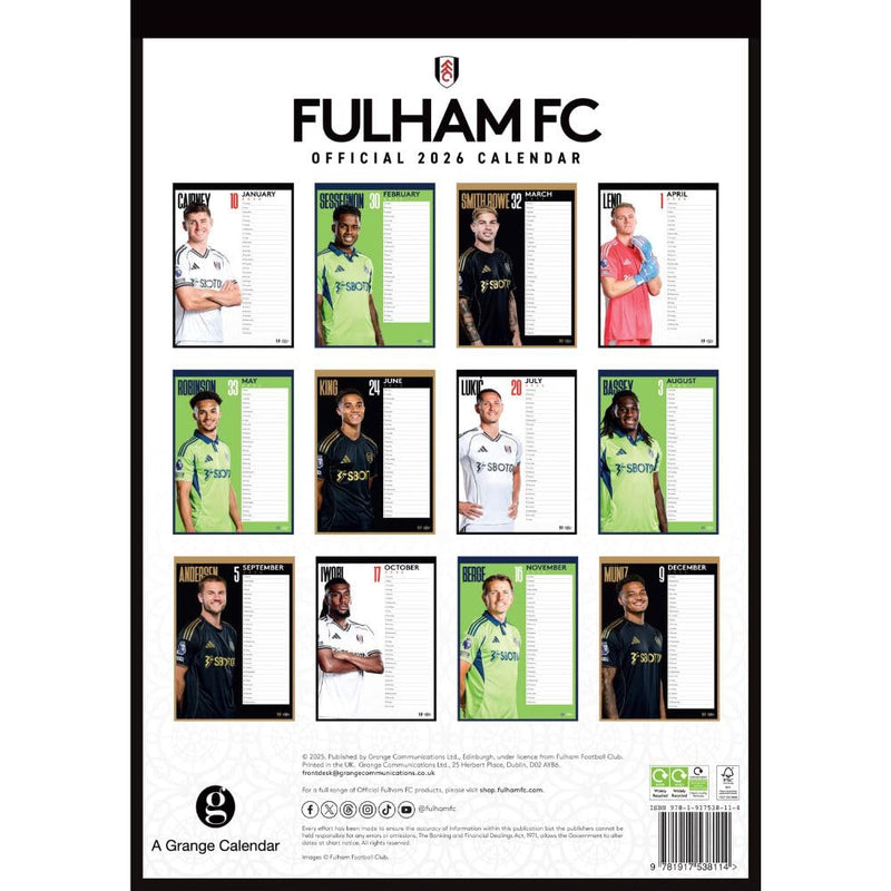 Fulham FC A3 2026 Calendar, close-up detail