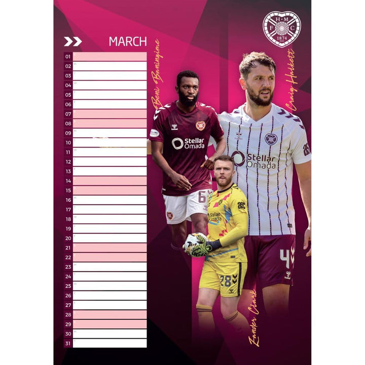 Hearts FC A3 Calendar 2026