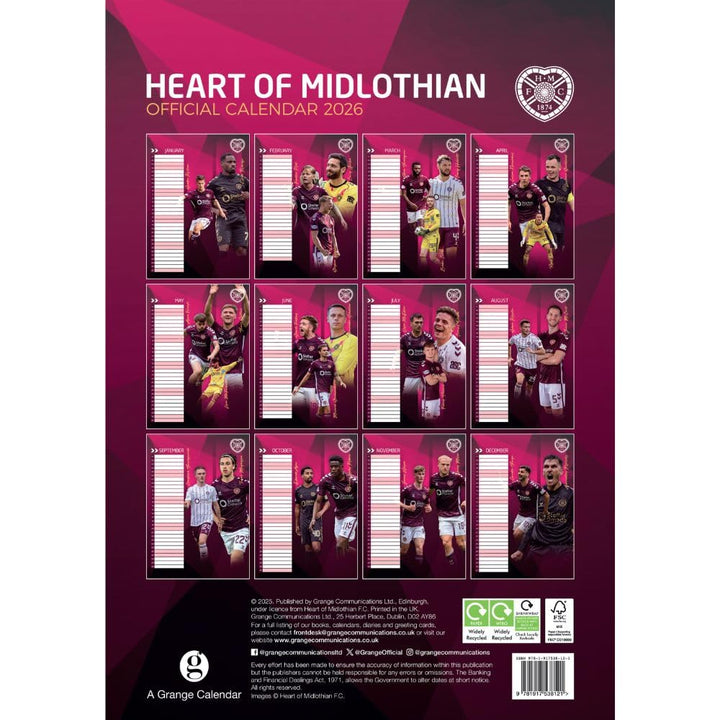 Hearts FC A3 Calendar 2026