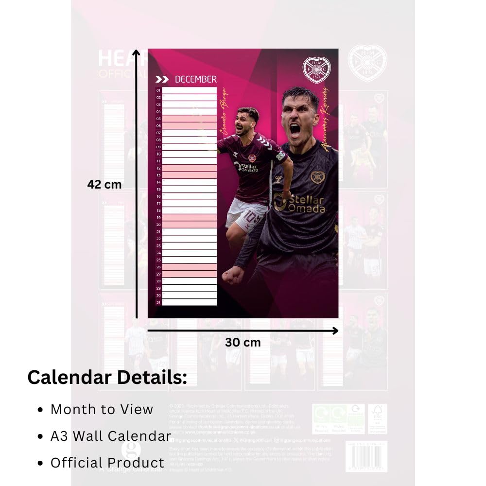 Hearts FC A3 Calendar 2026