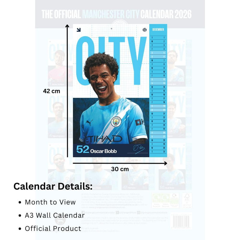 Manchester City FC A3 Calendar 2026, rear view