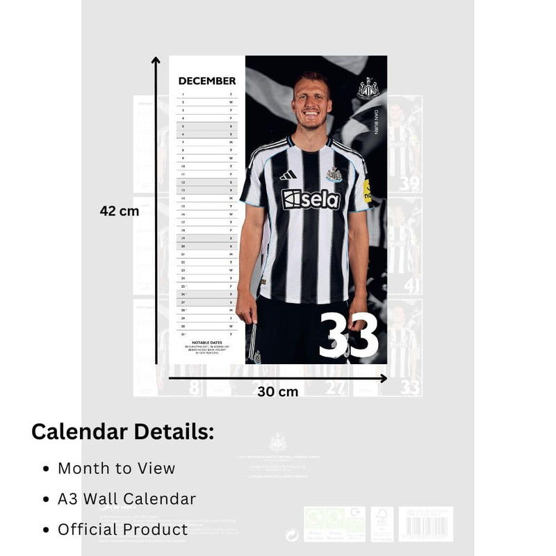 Newcastle United FC A3 Calendar 2026, packaging shot