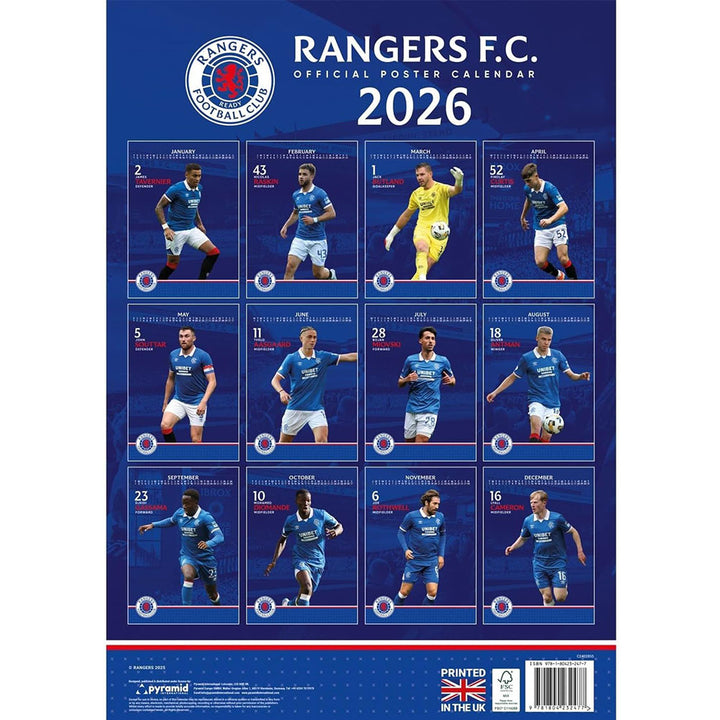 Rangers FC A3 Calendar 2026