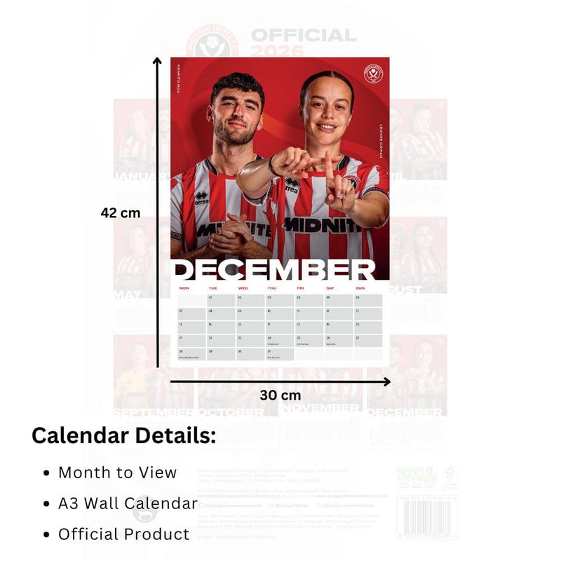 Sheffield United FC A3 Calendar 2026, rear view