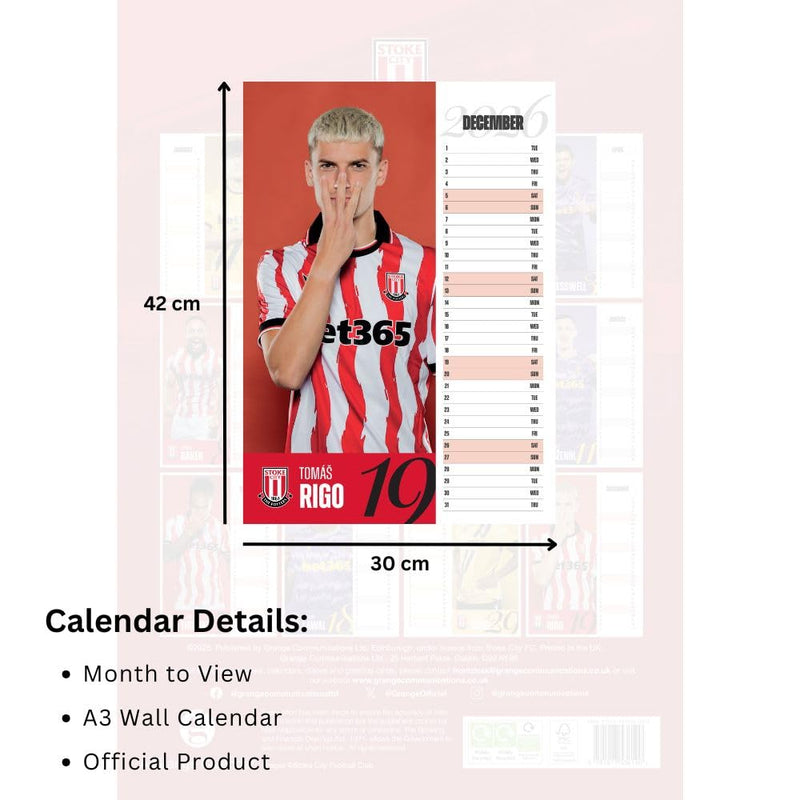 Stoke City FC A3 2026 Calendar, rear view