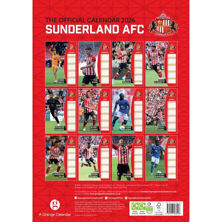 Sunderland AFC A3 2026 Calendar