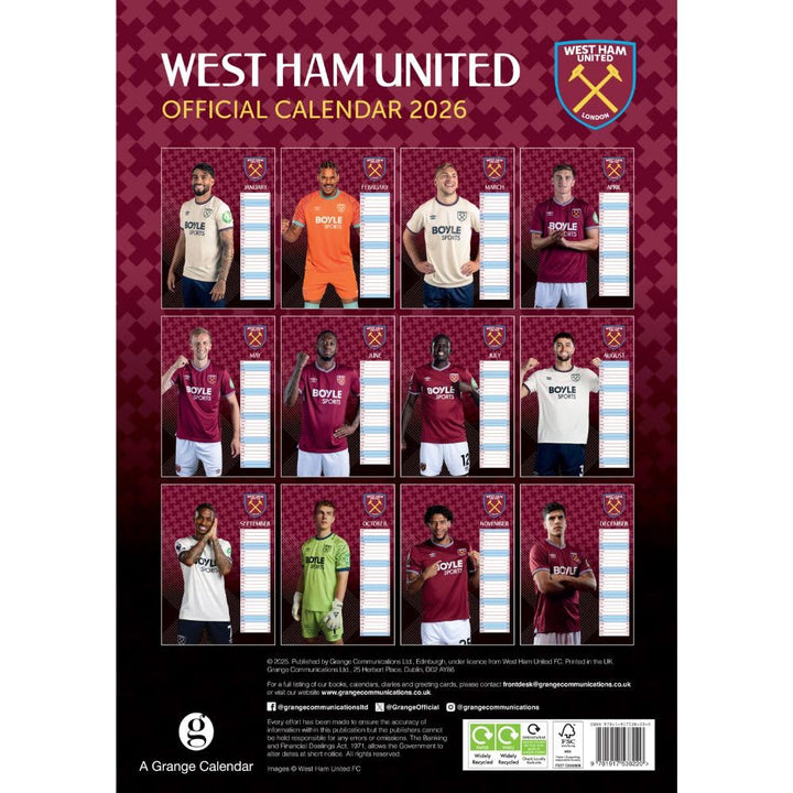 West Ham United FC A3 2026 Calendar