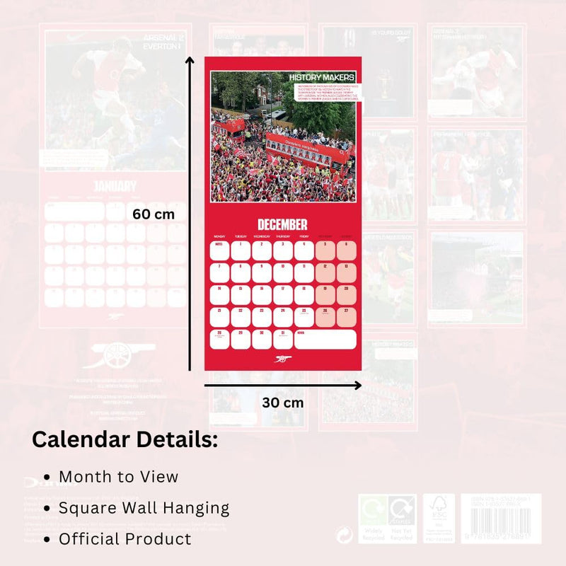 Arsenal FC Legends Square Calendar 2026
