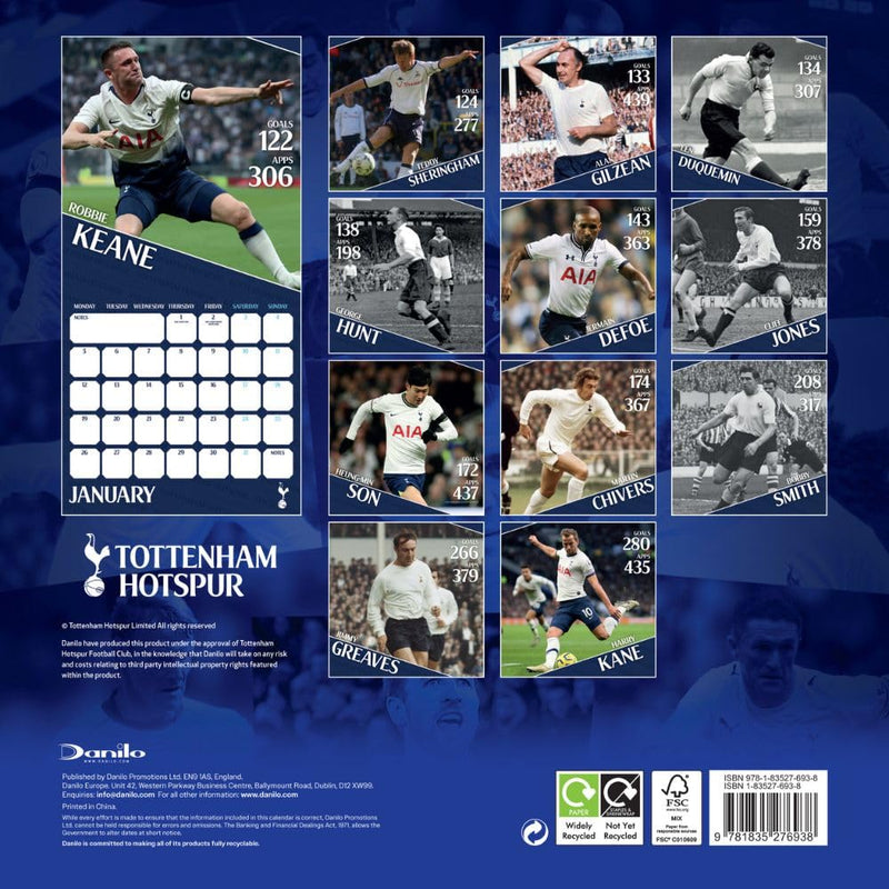 Tottenham Hotspur FC Legends Square Calendar 2026, close-up detail
