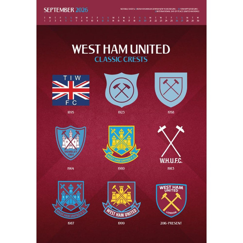 West Ham United FC Deluxe Calendar 2026, close-up detail