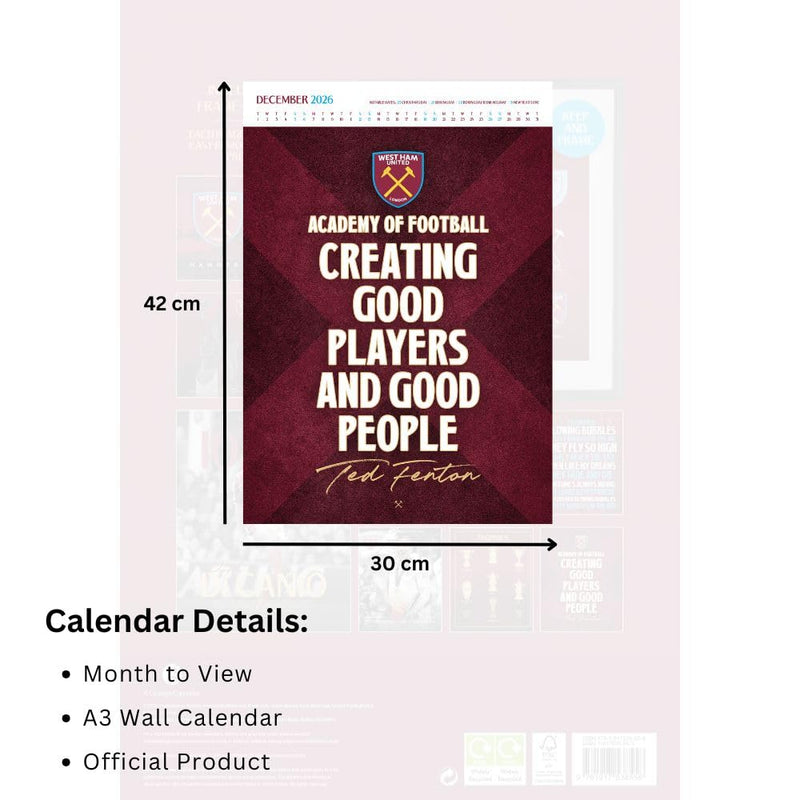 West Ham United FC Deluxe Calendar 2026, in display