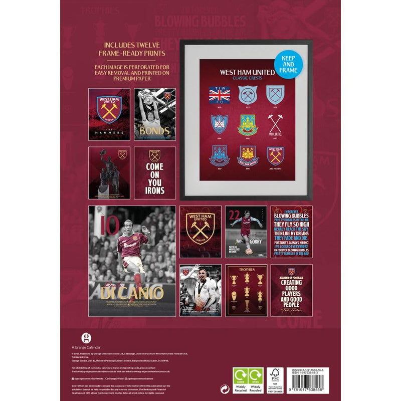 West Ham United FC Deluxe Calendar 2026, rear view