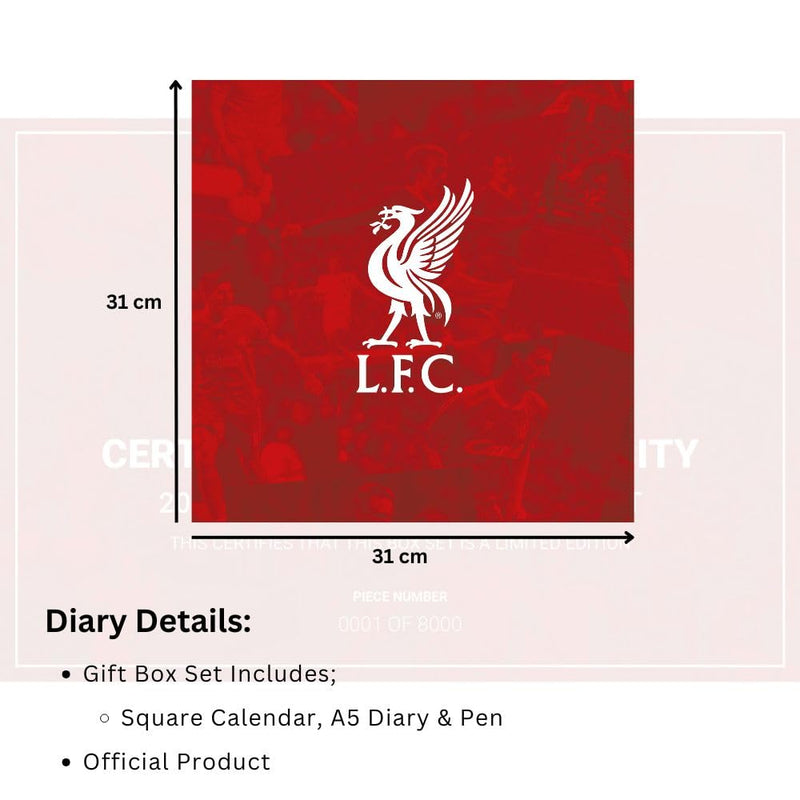 Liverpool FC Calendar & Diary Musical Gift Box 2026, size reference