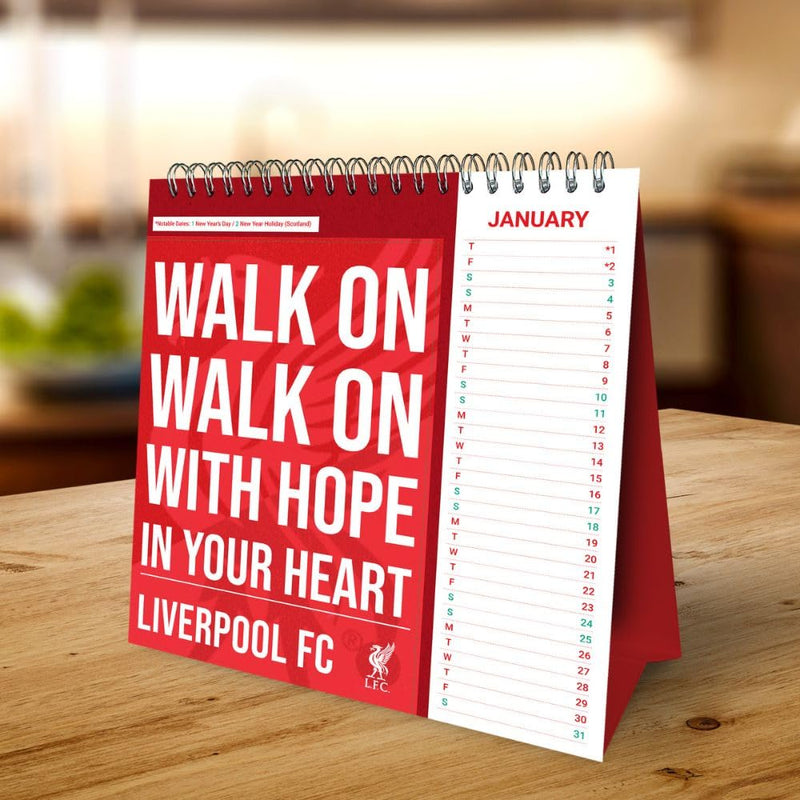 Liverpool FC Desktop Calendar 2026, close-up detail