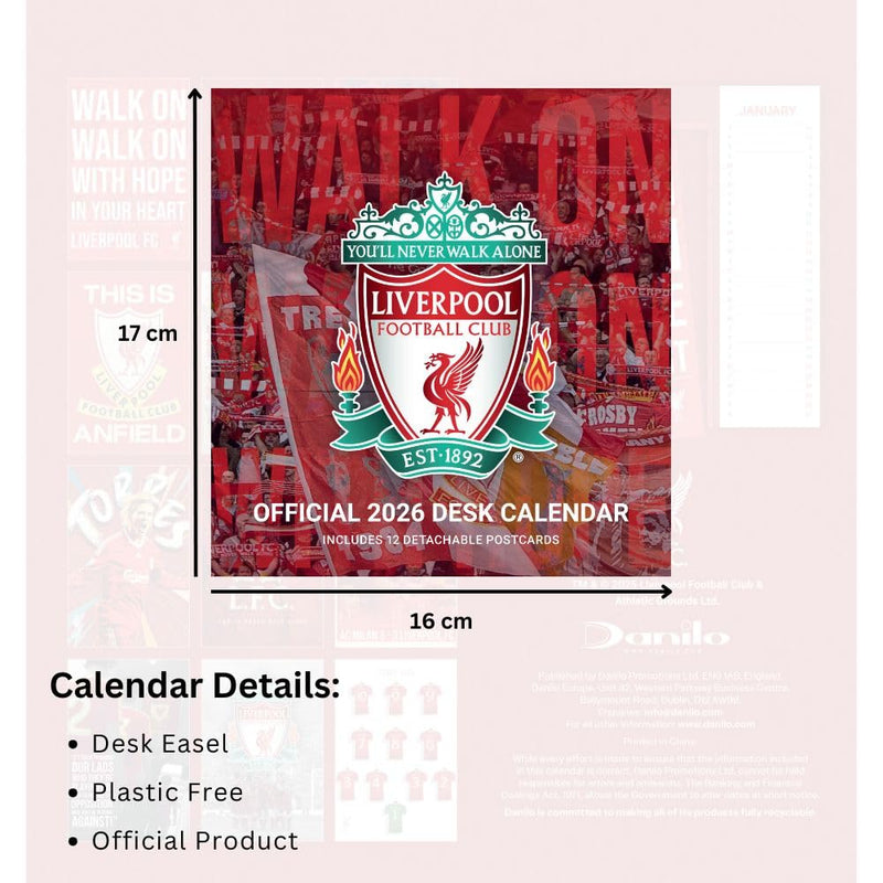 Liverpool FC Desktop Calendar 2026, rear view