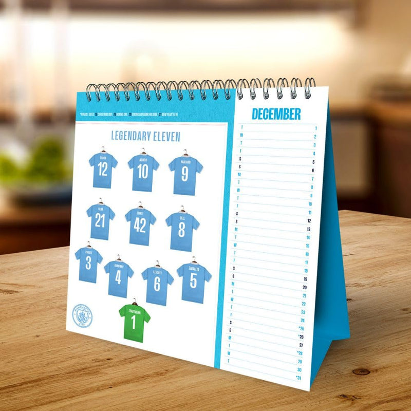Manchester City FC Desktop Calendar 2026, close-up detail
