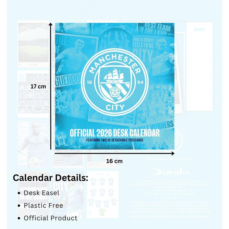 Manchester City FC Desktop Calendar 2026, rear view