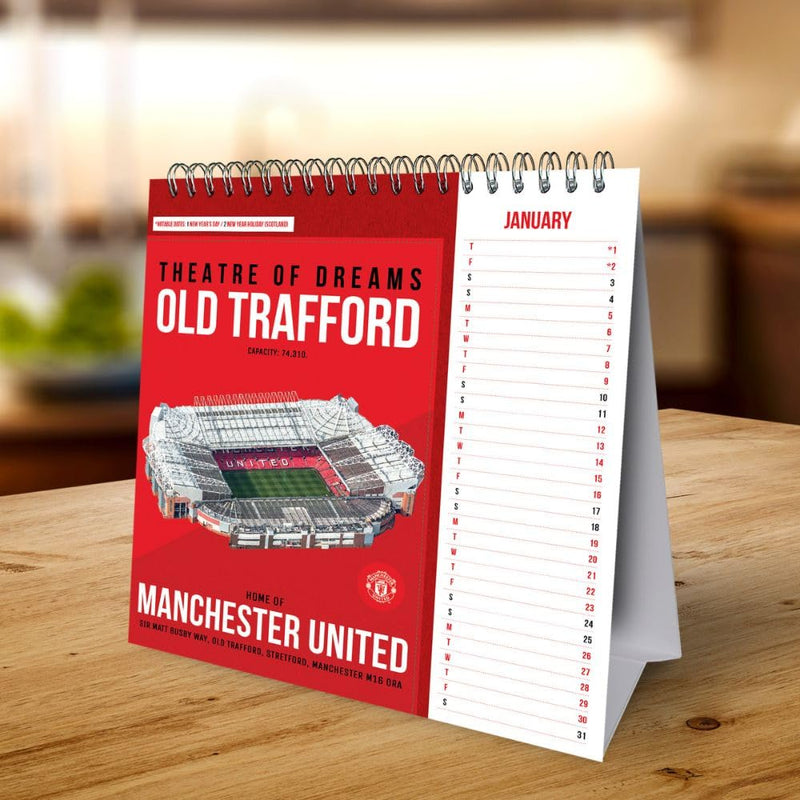 Manchester United FC Desktop Calendar 2026, close-up detail
