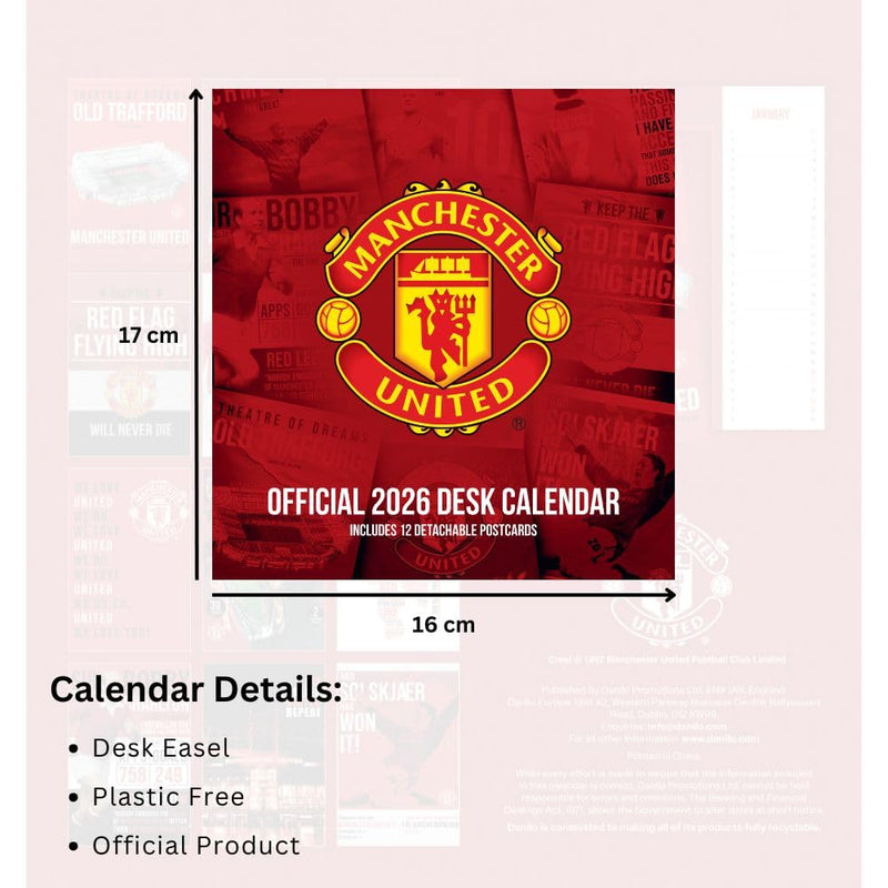 Manchester United FC Desktop Calendar 2026, rear view