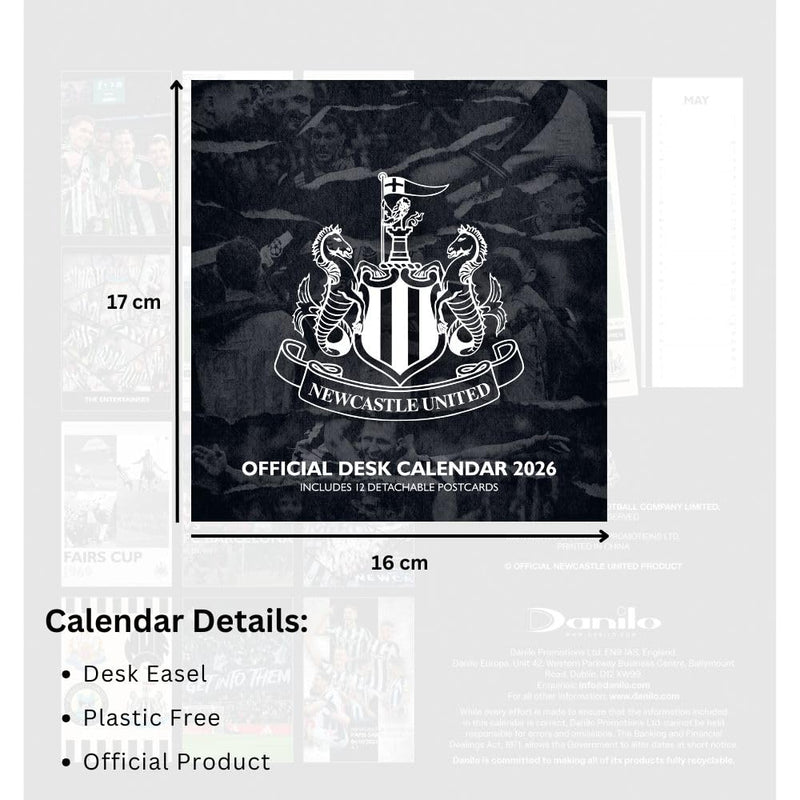 Newcastle United FC Desktop Calendar 2026, rear view