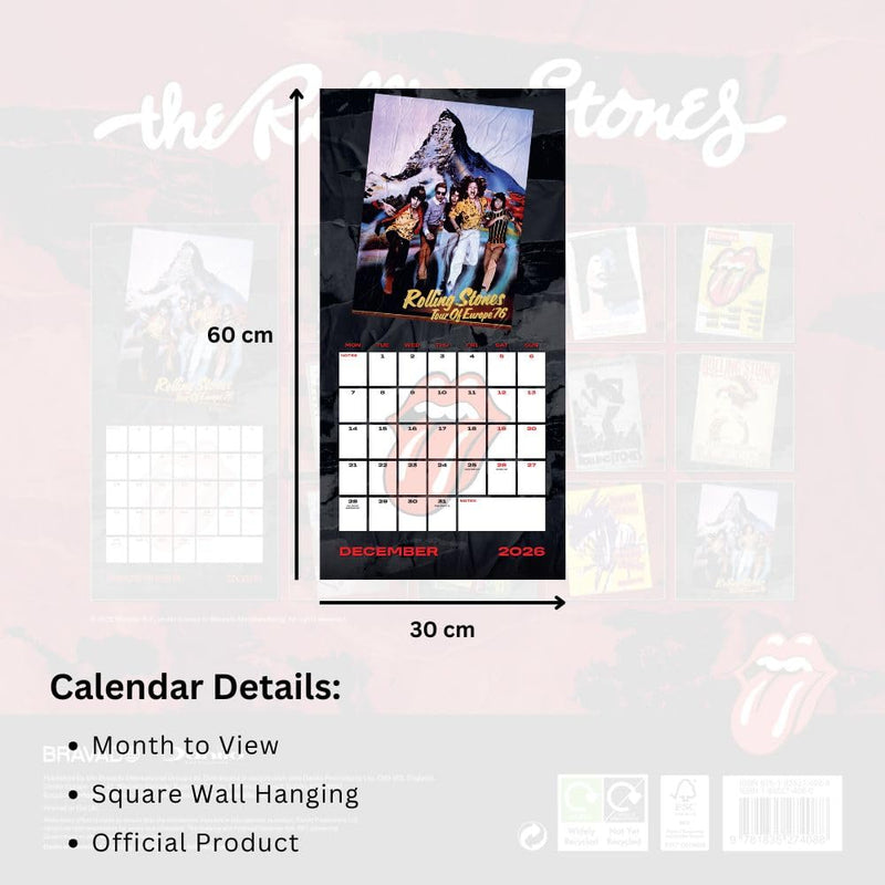The Rolling Stones Square 2026 Calendar, rear view