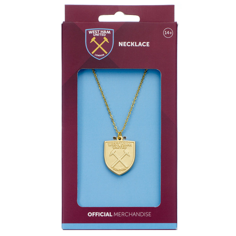 West Ham United FC Gold Finish Crest Necklace, side angle