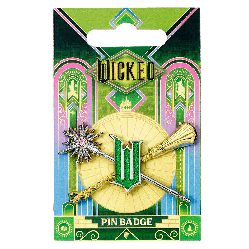 Wicked Wand & Broomstick Pin Badge, side angle