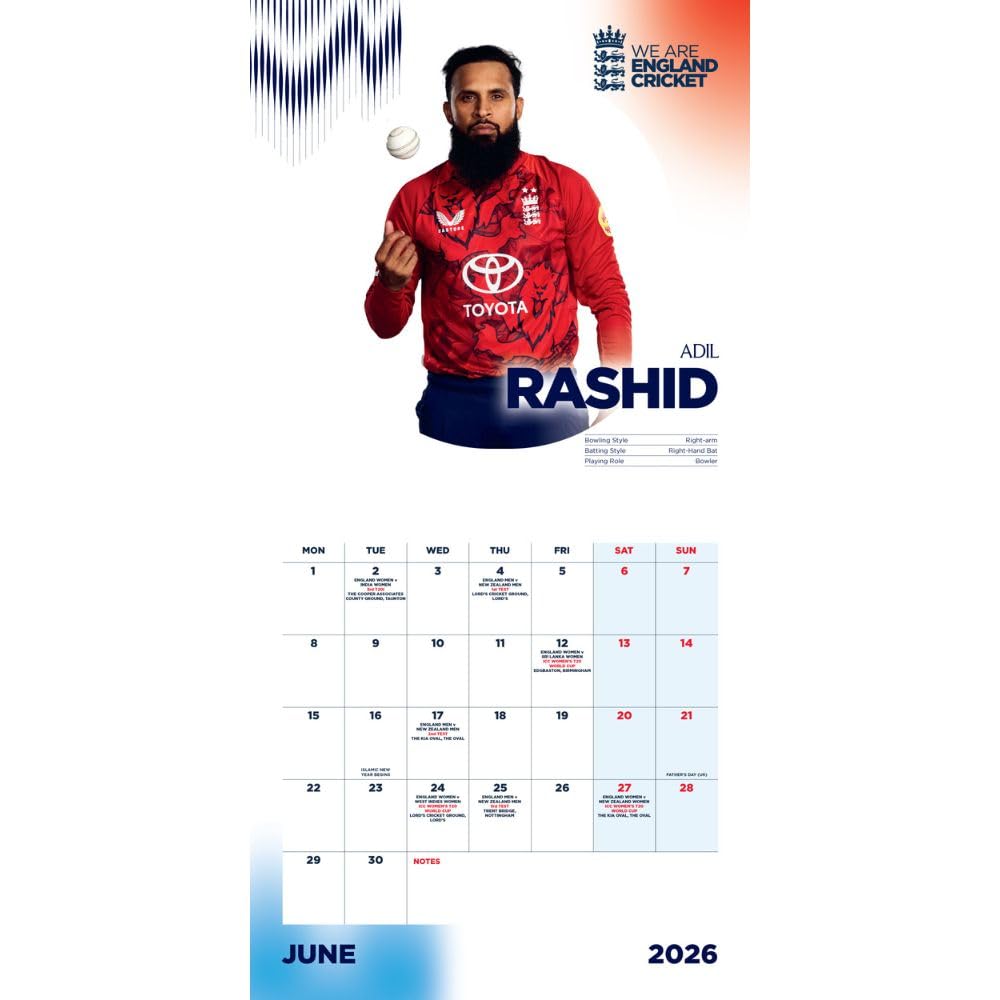 England Cricket Square Calendar 2026