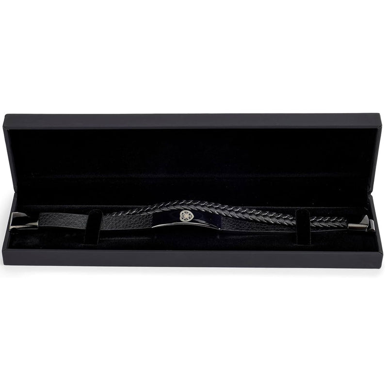 Hearts FC Black IP Leather Bracelet