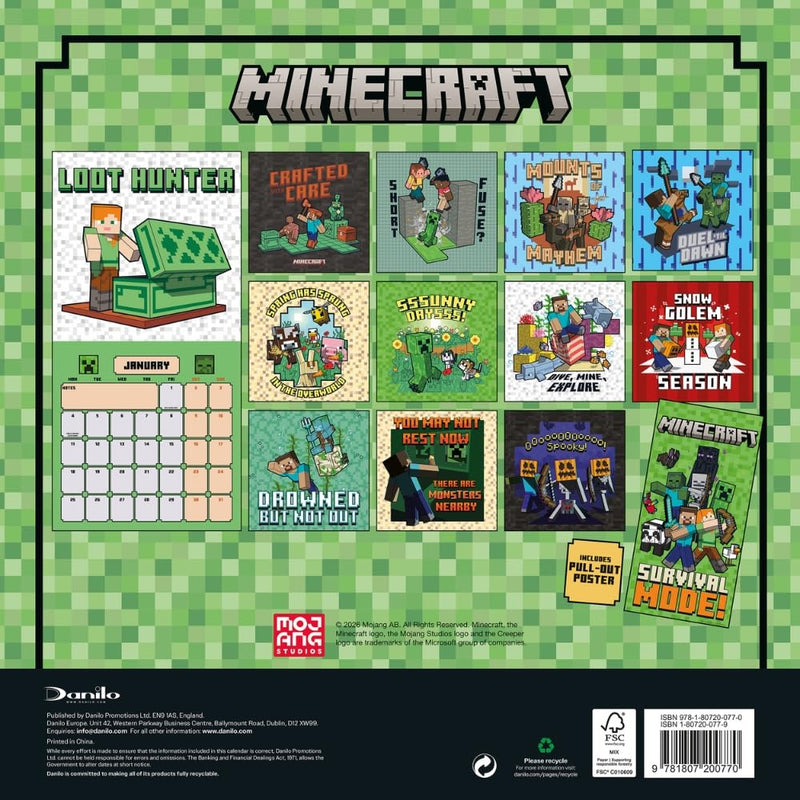 Minecraft Square Calendar 2027