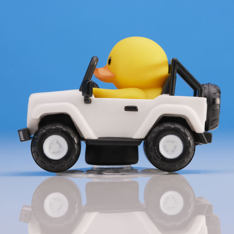 White SUV Car Air Freshener TUBBZ Mini Boxed Duck close up detail
