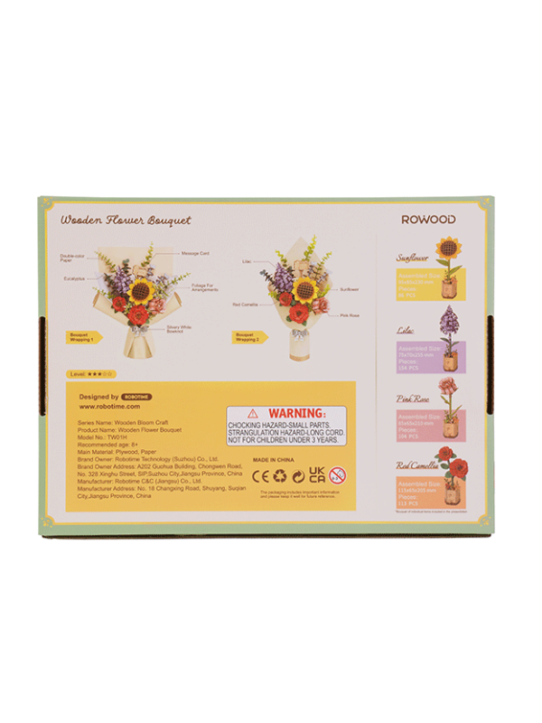 Wooden Flower Bouquet 3D Puzzle, rear view