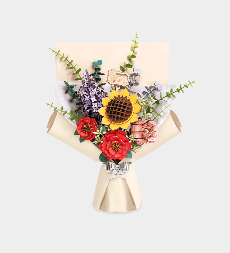 Wooden Flower Bouquet 3D Puzzle, close-up detail