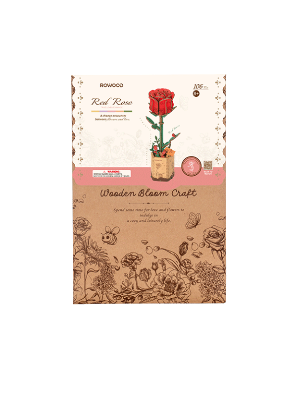 Red Rose - 3D Wooden Puzzle - TW042, side angle
