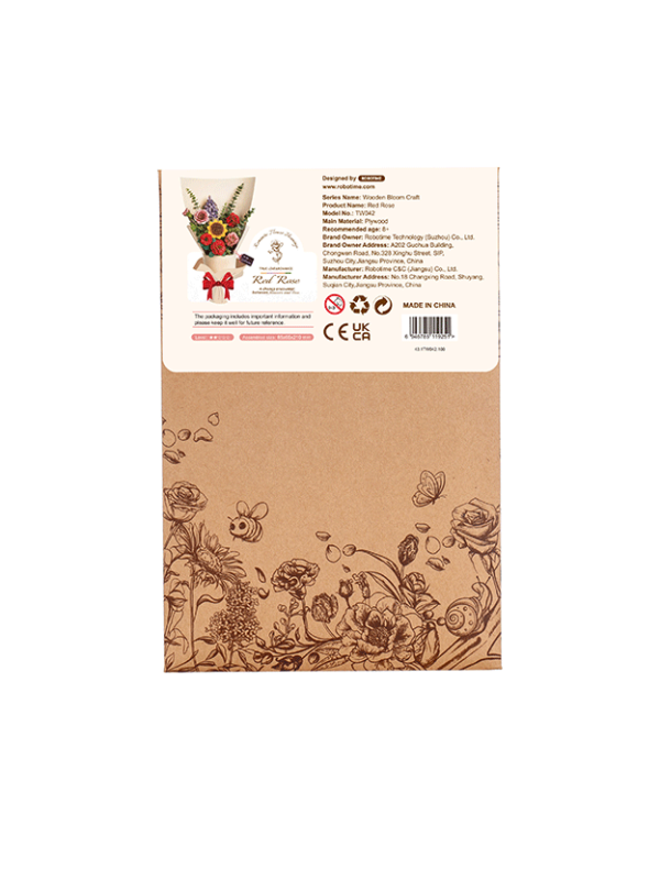 Red Rose - 3D Wooden Puzzle - TW042, close-up detail