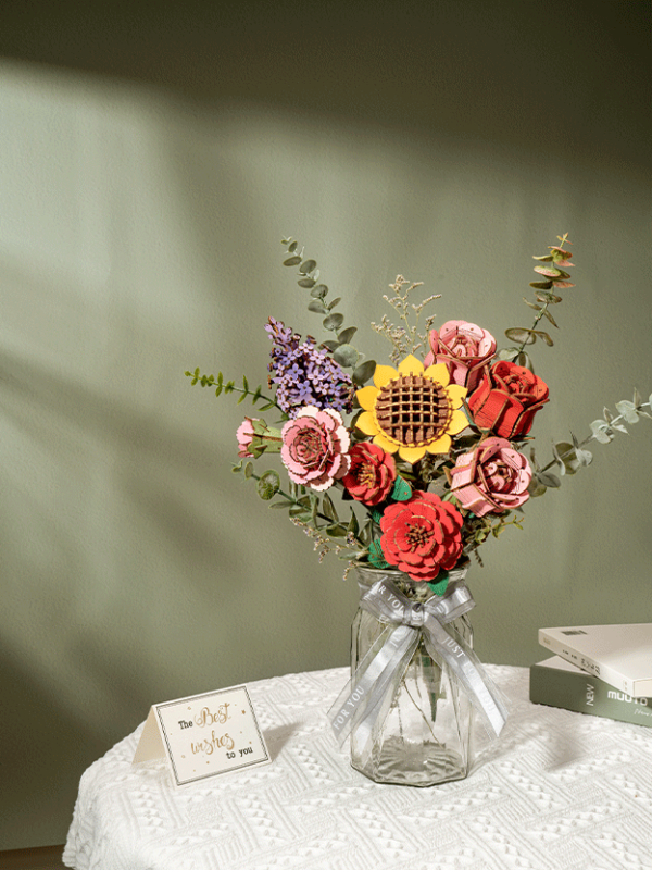 Wooden Flower Bouquet 3D Puzzle, side angle