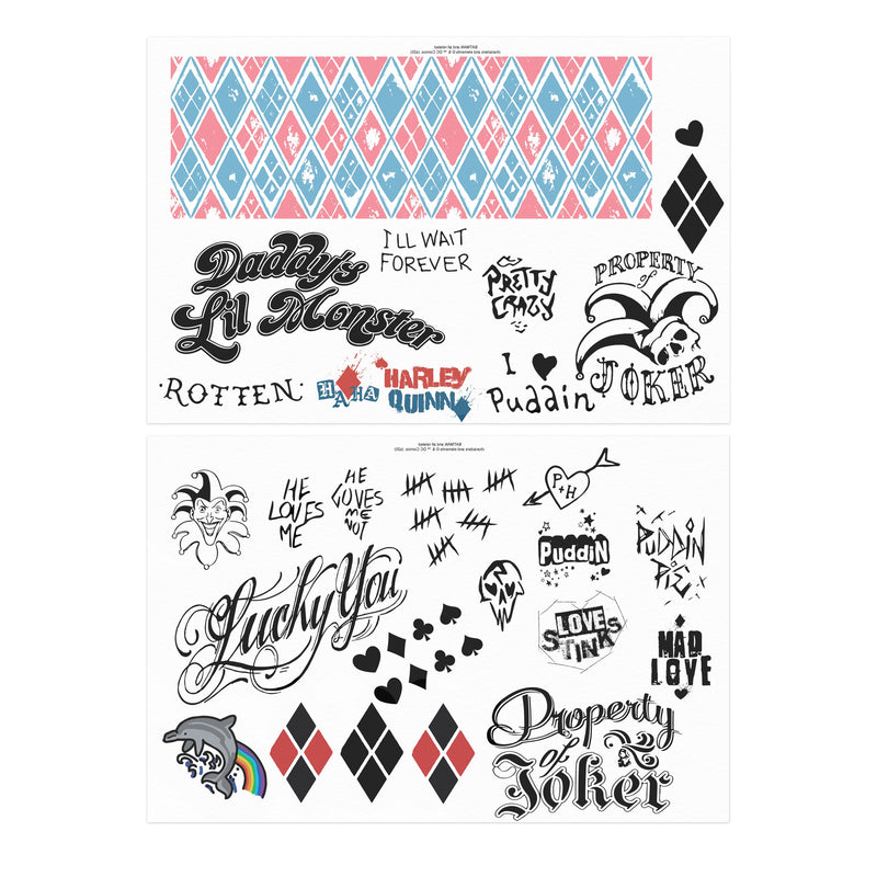 Set of 40 Harley Quinn Temporary Tattoos, packaging shot