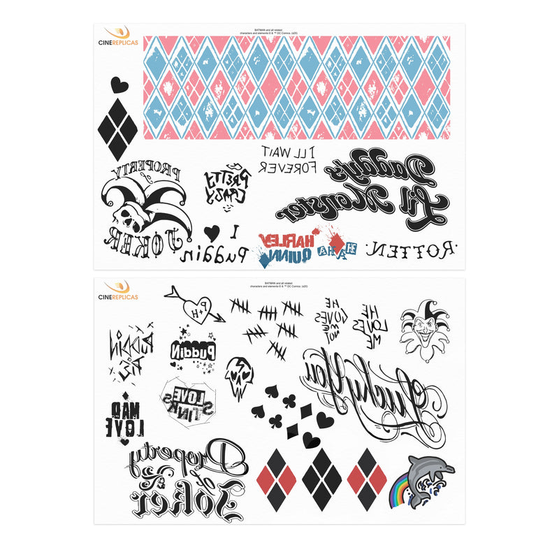 Set of 40 Harley Quinn Temporary Tattoos, rear view