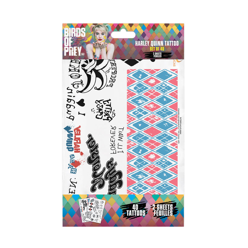 Set of 40 Harley Quinn Temporary Tattoos, size reference
