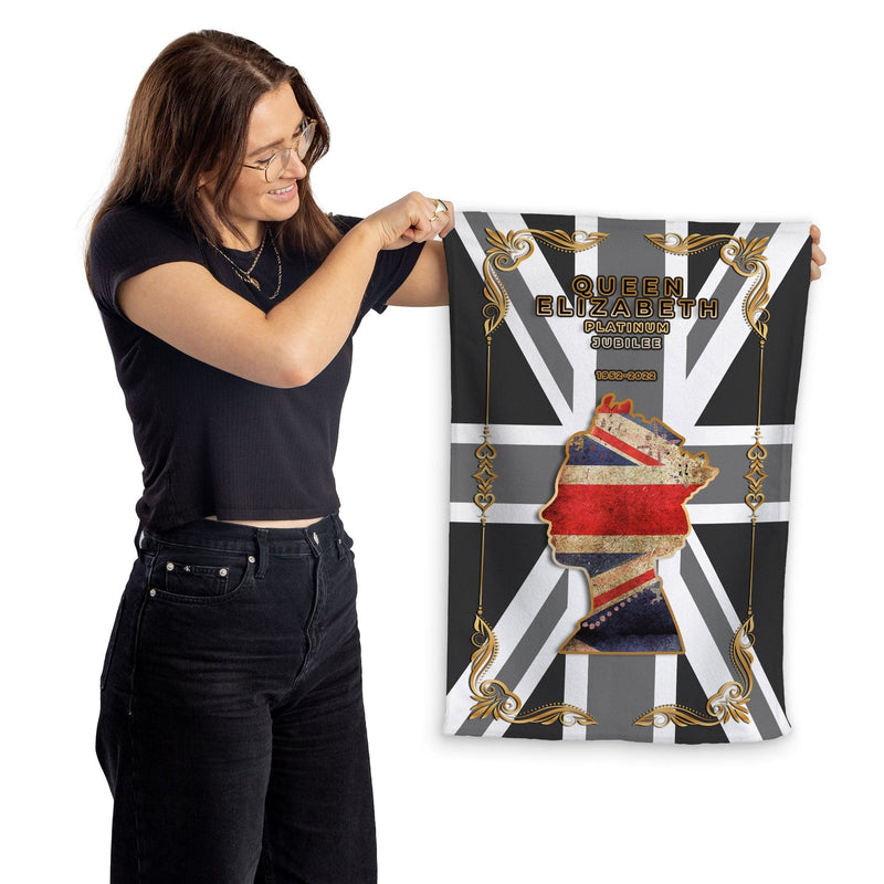 Gold Queen Head - Jubilee Lightweight, Microfibre Tea Towel collectible from https://britishmade.gifts/